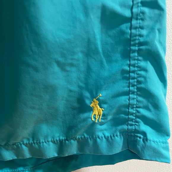 Vintage Polo Ralph Lauren Size L Blue Swim Trunks Yellow Polo Pony Logo - Picture 2 of 11